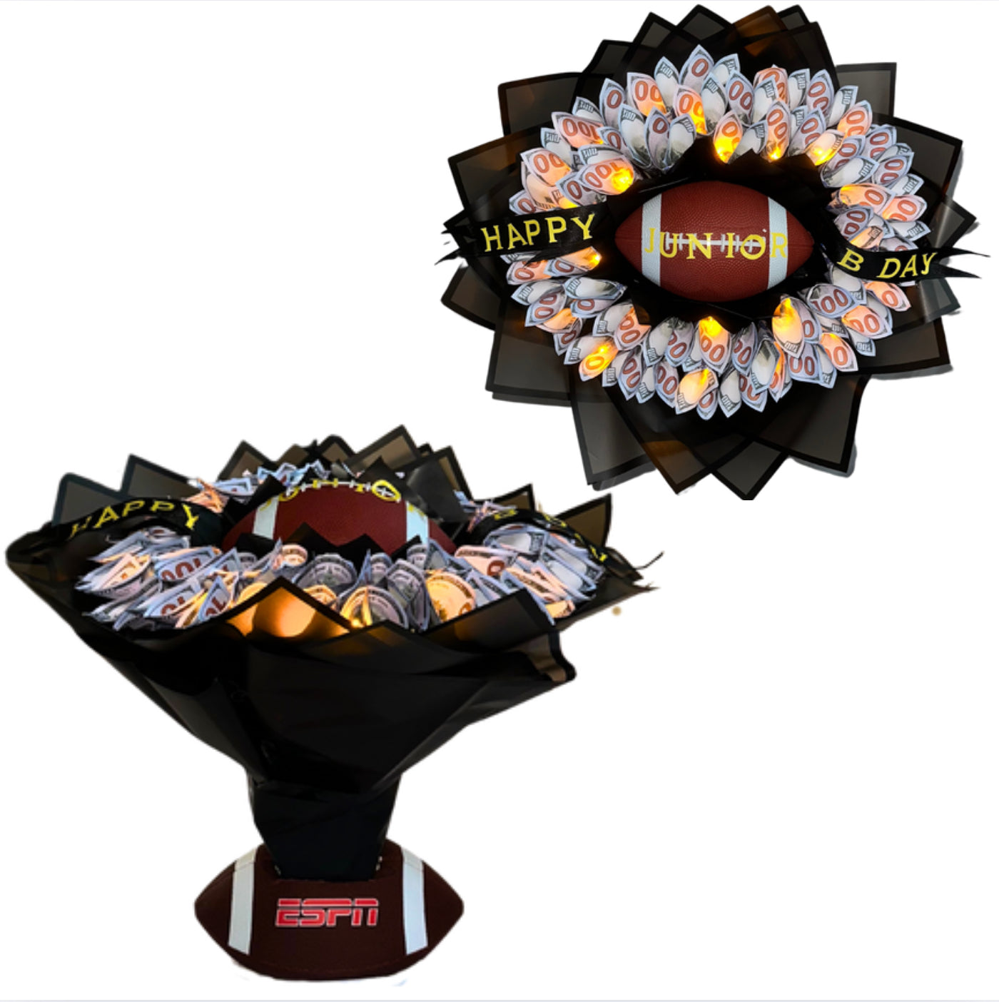 LED Light Football Money Bouquet With Base (CONTACT US FOR NAME)
