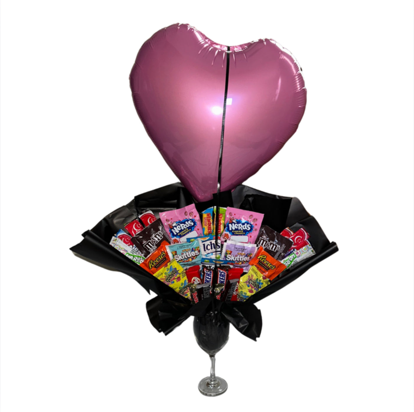 Candy/ Balloon Arrangement in Wine Glass Base