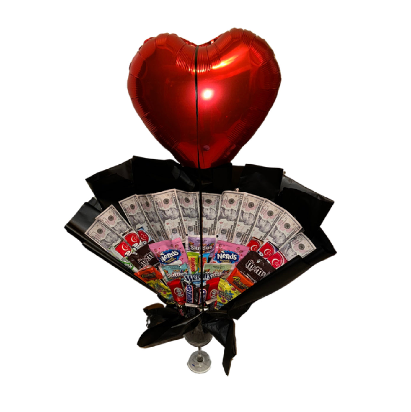 Candy/ Money/ Balloon Arrangement in Wine Glass