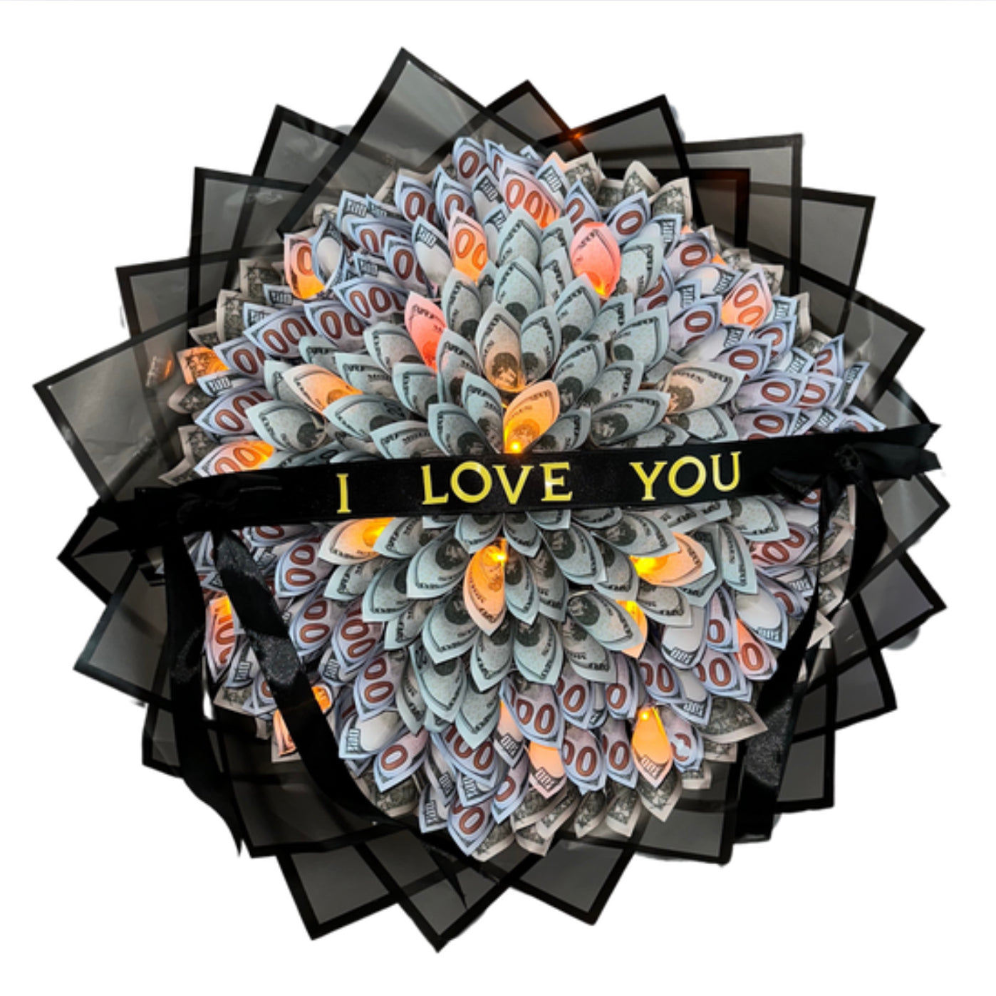 "I Love You" LED Light Money Bouquet "FOR CUSTUM MESSAGE CONTACT US*