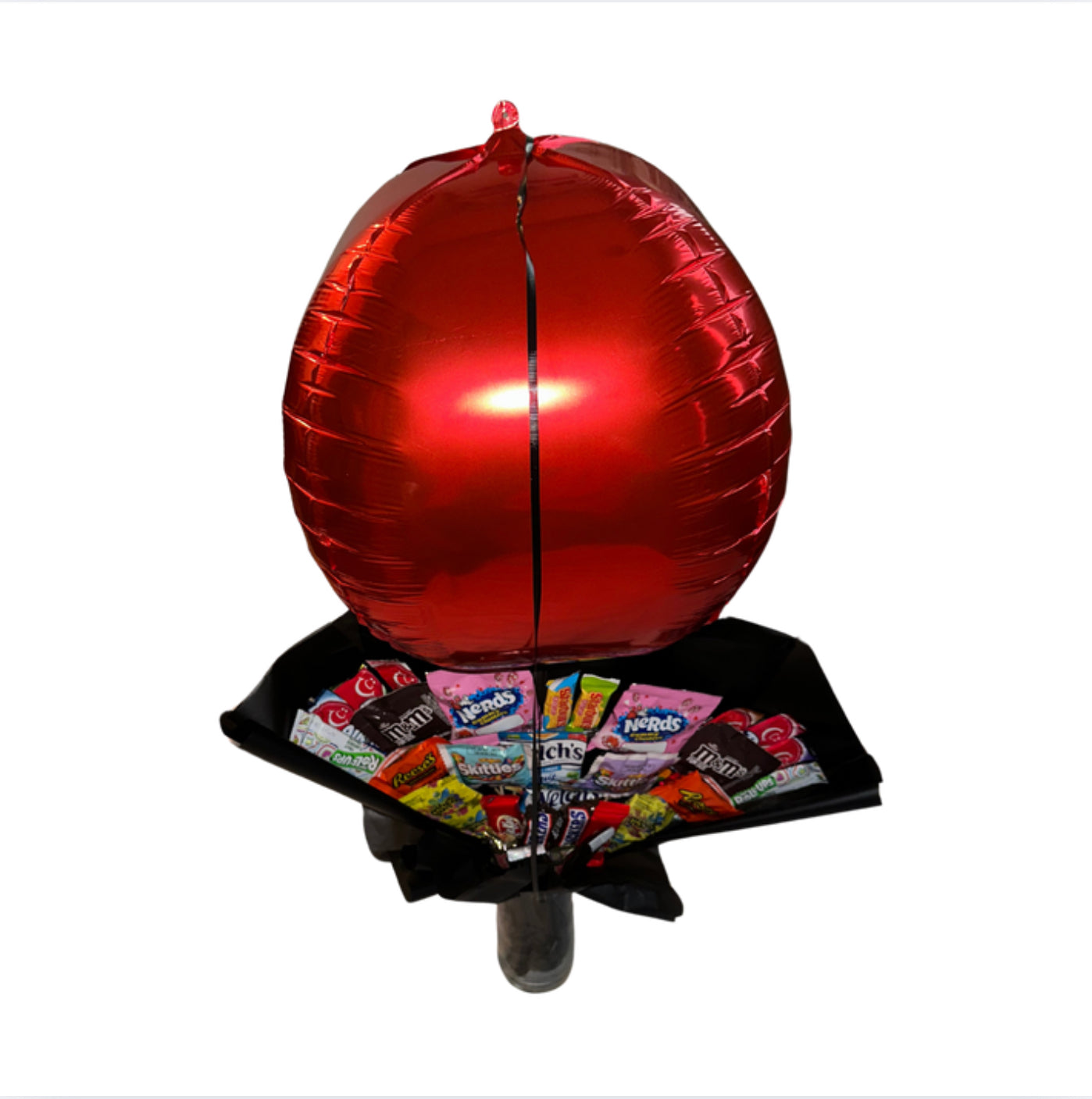 Candy/ Balloon Arrangement in Tall Glass Vase