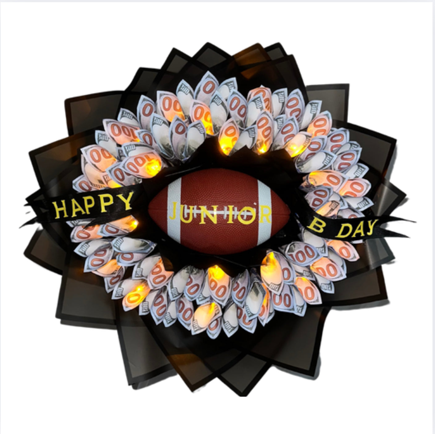 LED Light Football Money Bouquet With Base (CONTACT US FOR NAME)