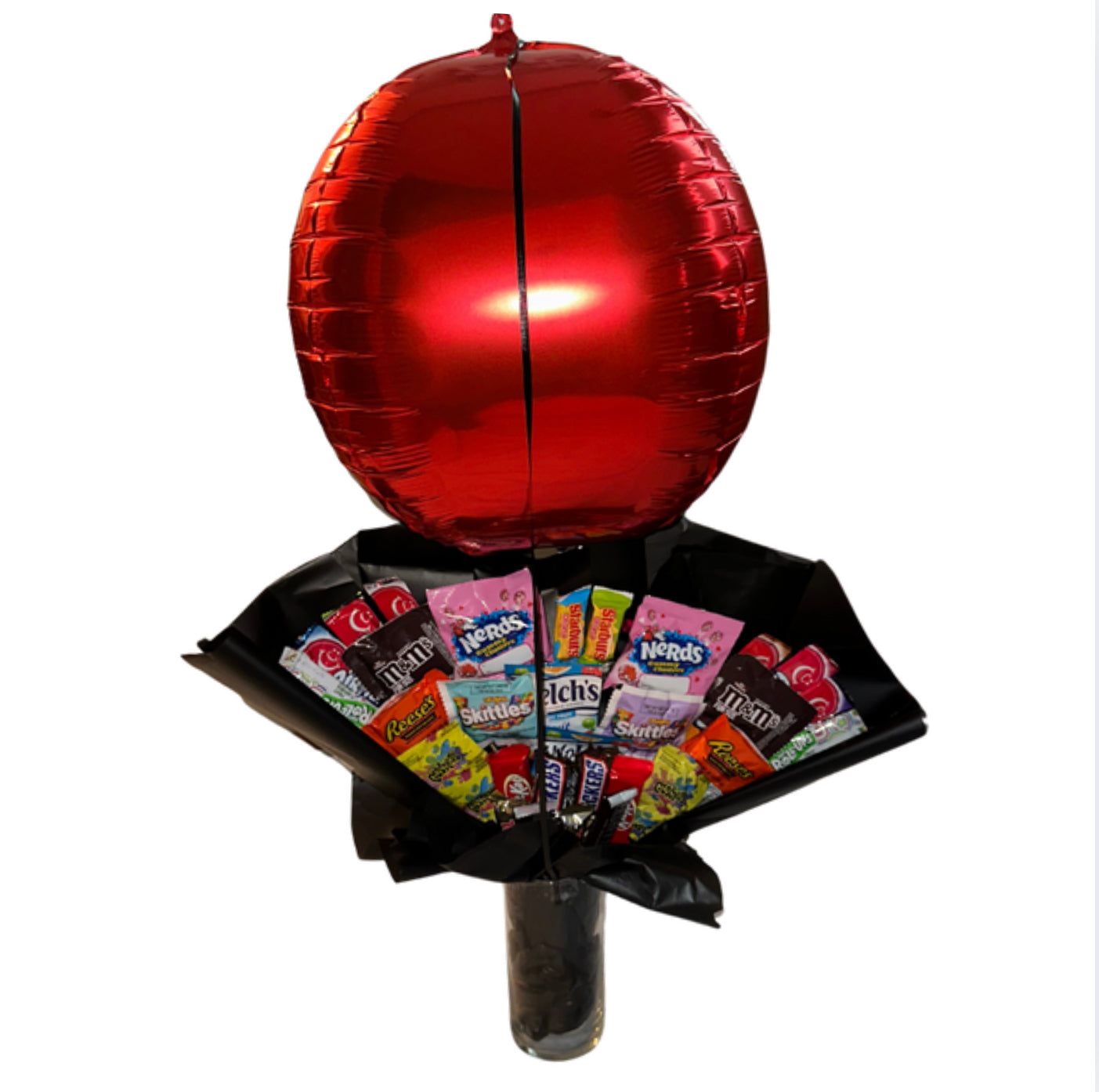 Candy/ Balloon Arrangement in Tall Glass Vase