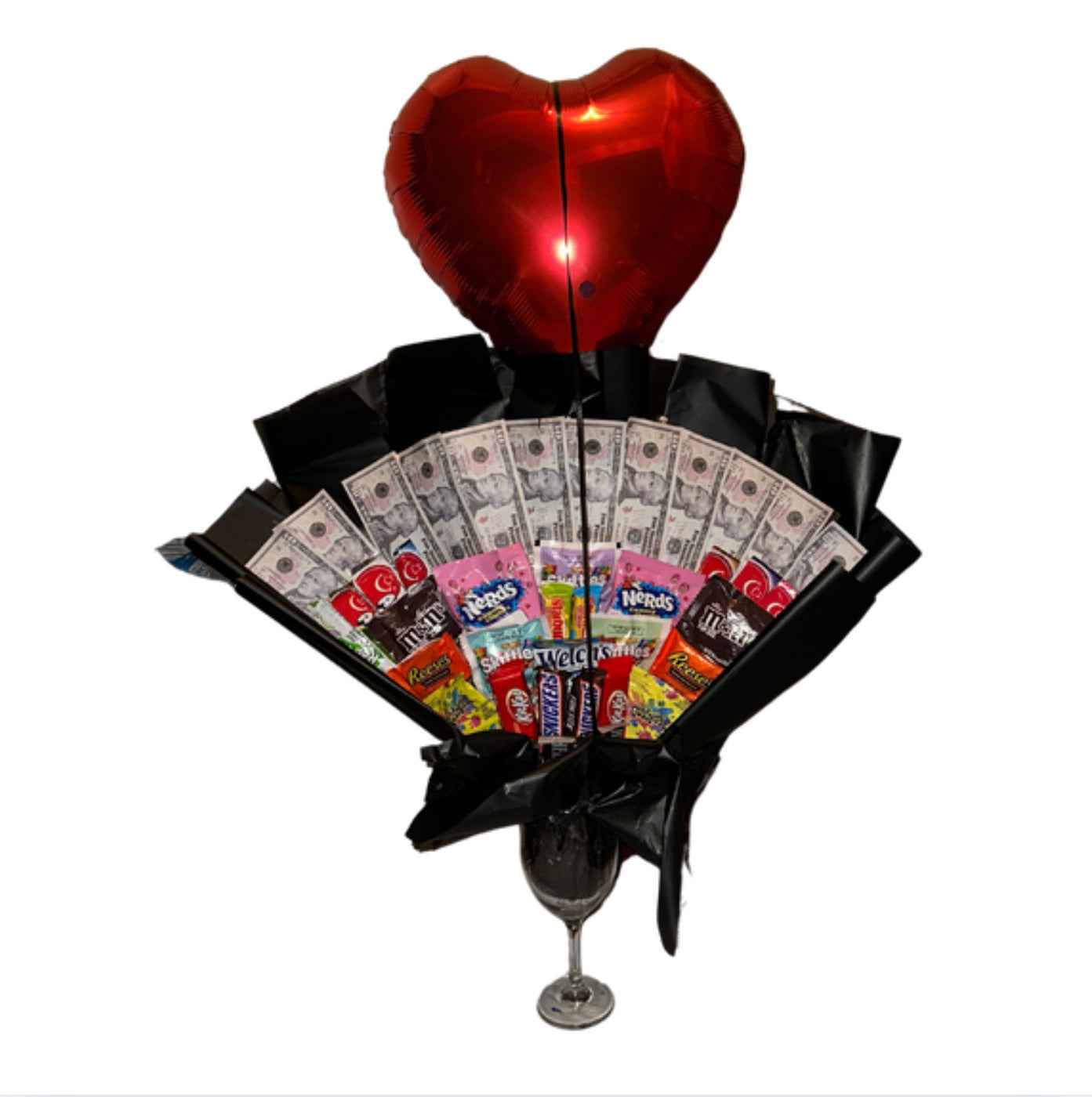 Candy/ Money/ Balloon Arrangement in Wine Glass