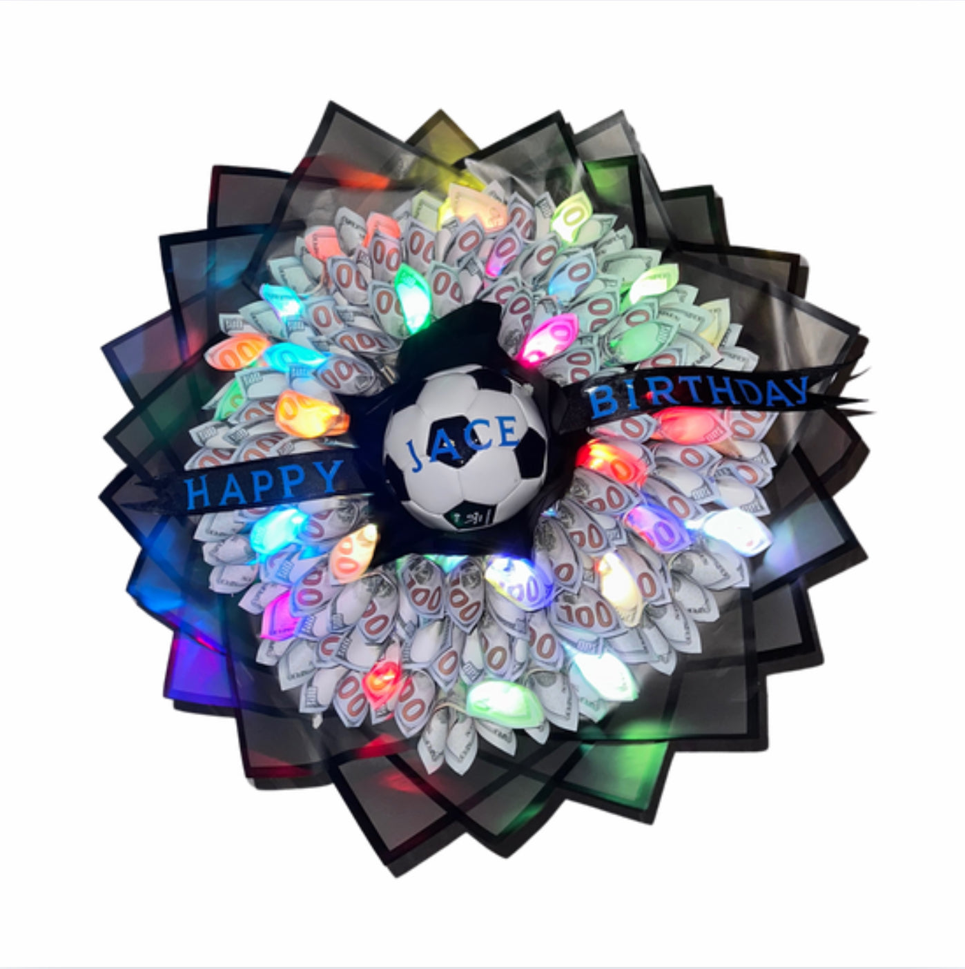 LED Light Soccer Money Bouquet With Base (CONTACT US FOR NAME)