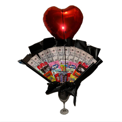 Candy/ Money/ Balloon Arrangement in Wine Glass