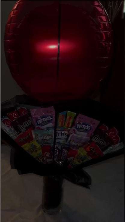 Candy/ Balloon Arrangement in Tall Glass Vase